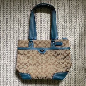 Genuine Coach Medium Tan and Blue Shoulder Bag